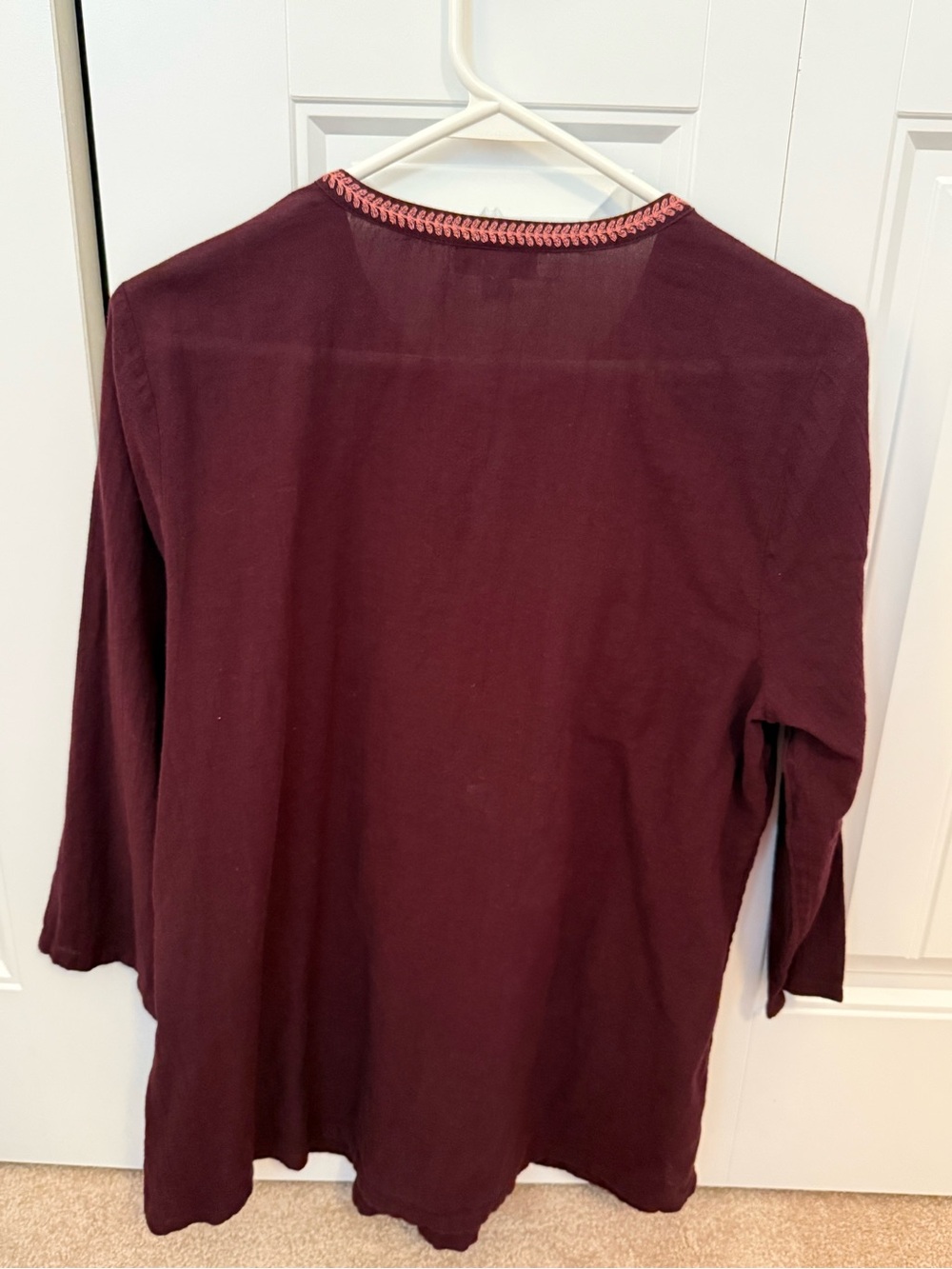 J.Jill Pure Jill Burgundy Embroidered Top Size Medium - Picture 6 of 9